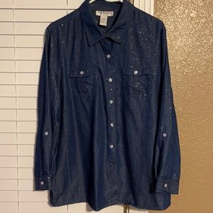 Cathy Daniels Long Sleeve Denim Shirt, Dark Blue, Women’s Size 1X